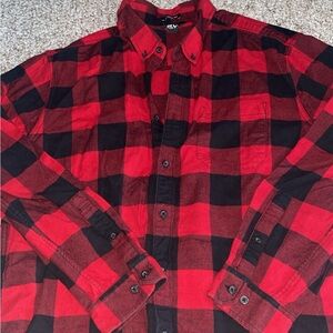 Eddie Bauer Men's Bold Red and Black Checkered Shirt